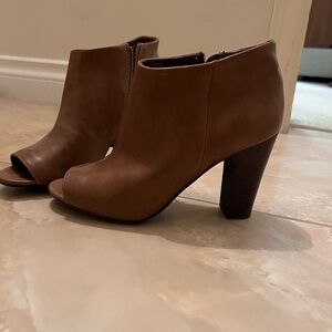 Brown Peep-Toe Ankle Boots